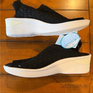 Bzees Black Knit Slip-On Wedge Mules